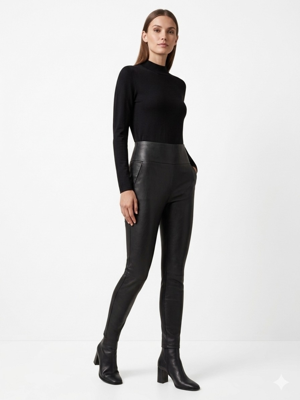 970 cabi Black Faux Leather Tomboy Leggings High Rise Pants Size Medium